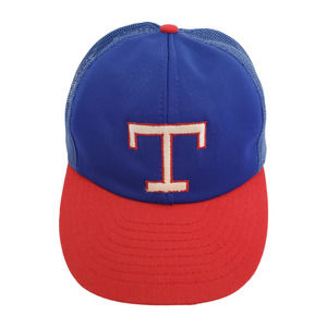 Vintage Texas Rangers Snapback Mesh Trucker Hat MLB 80s 90s Adjustable Blue Cap
